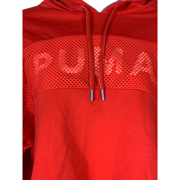 Puma Womens Cropped Hoodie Sweatshirt Pink Long Sleeve Drawstring Pullover XL - Picture 7 of 8